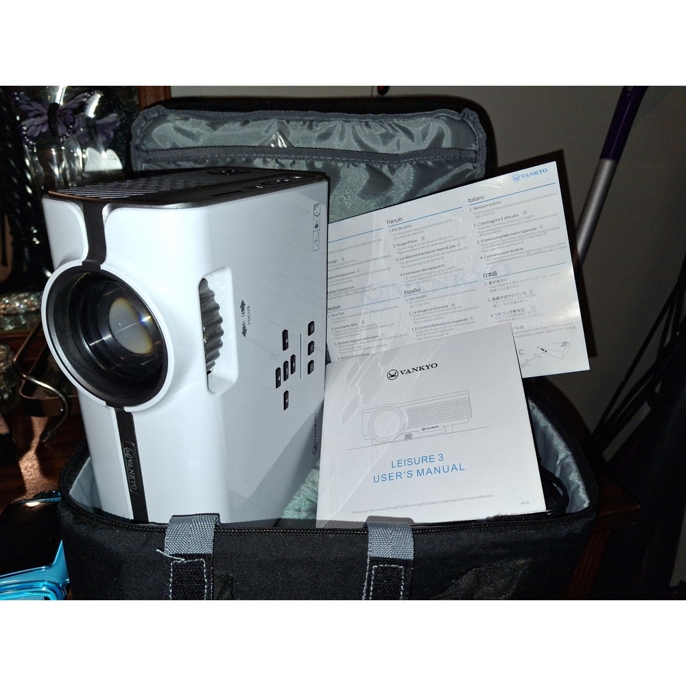 Vankyo Leisure 3 Portable Projector White Home Theater with Carrying Case